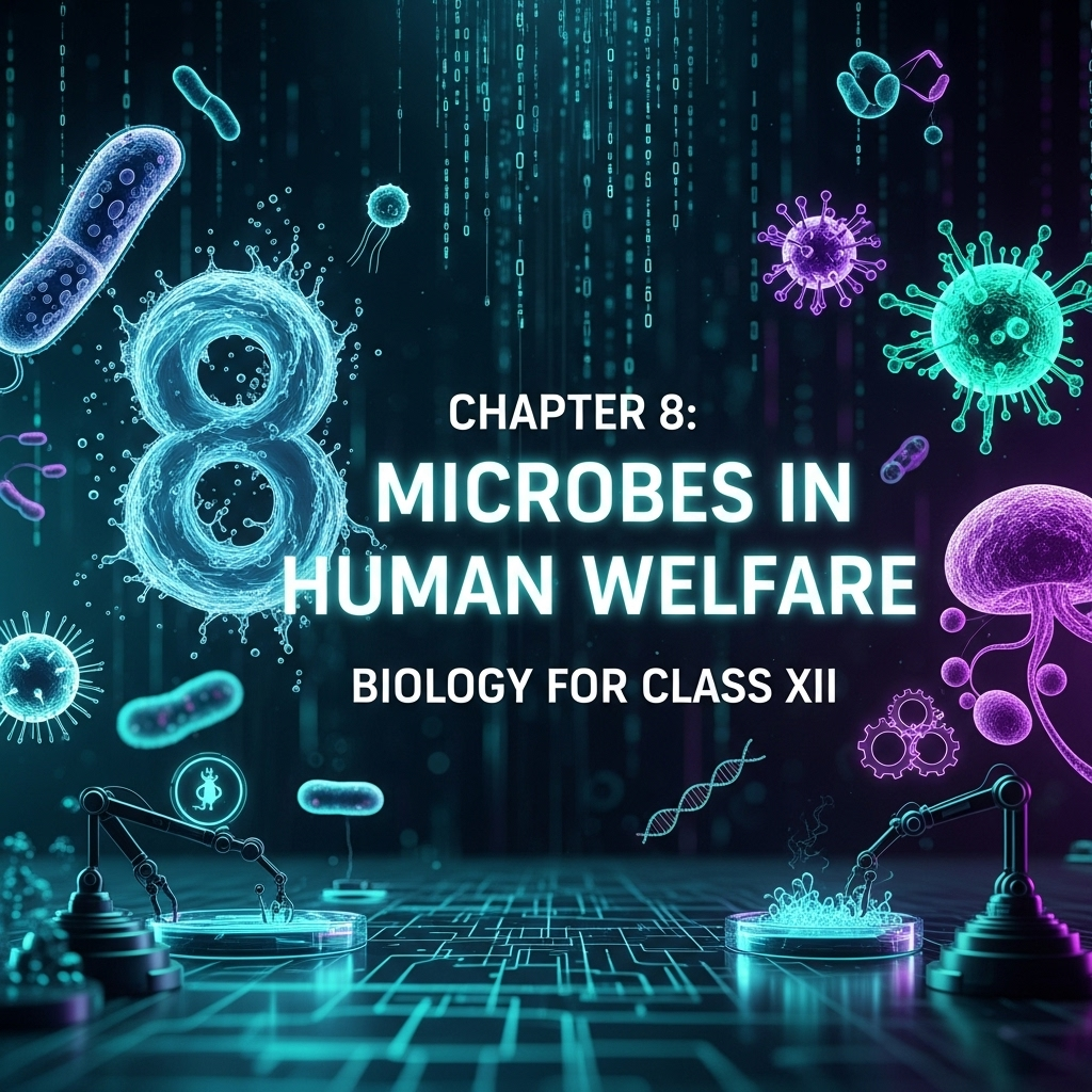 Complete Summary and Solutions for Microbes in Human Welfare β NCERT Class XII Biology, Chapter 8 β Fermentation, Antibiotics, Sewage Treatment, Biogas, Biocontrol, Biofertilizers