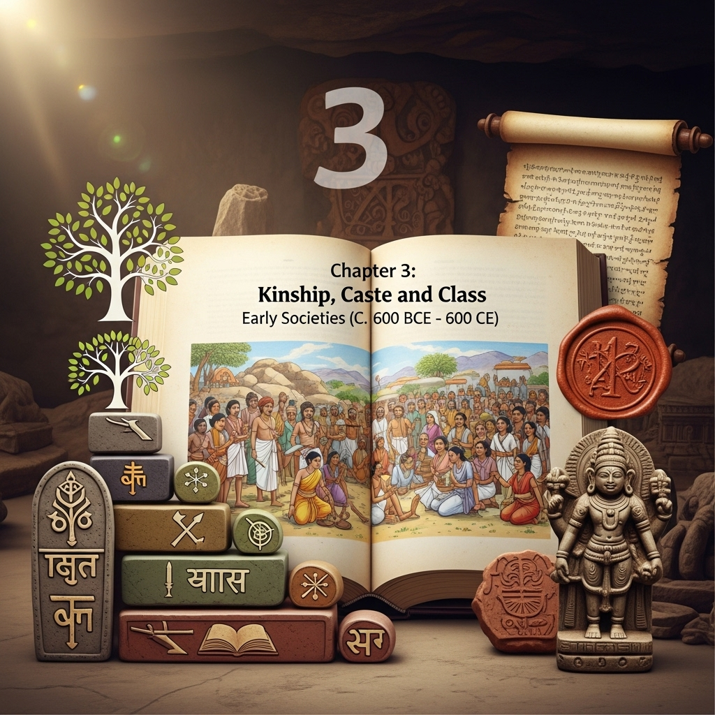 Complete Summary and Solutions for Kinship, Caste and Class Early Societies (C. 600 BCE-600 CE) β NCERT Class XII History, Chapter 3 β Social Organisation, Kinship, Caste, Class, Occupational Specialisation