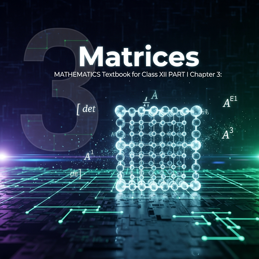 Complete Summary and Solutions for Matrices – NCERT Class XII Mathematics Part I, Chapter 3 – Definitions, Types, Operations, Properties, Inverse Matrices