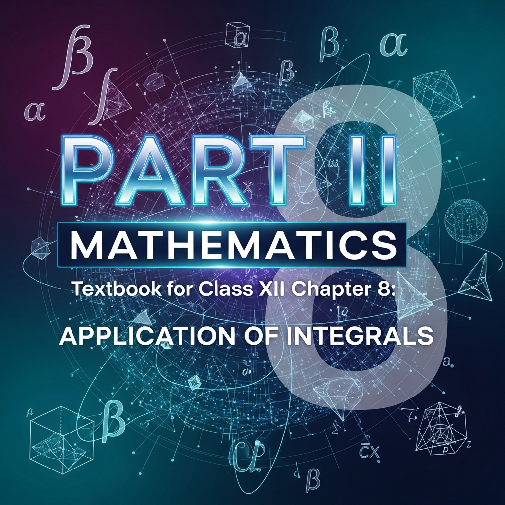 Complete Summary and Solutions for Application of Integrals – NCERT Class XII Mathematics Part II, Chapter 8 – Areas under Curves, Area between Curves, Volume of Solids of Revolution, and Applications