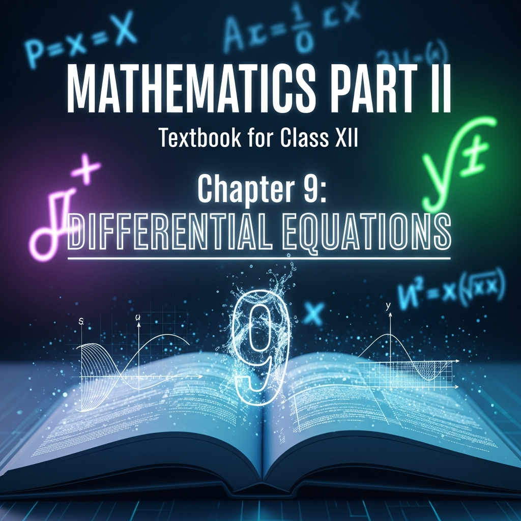 Complete Summary and Solutions for Differential Equations – NCERT Class XII Mathematics Part II, Chapter 9 – Formation, Solution, Order, Degree, and Methods of Solving Differential Equations