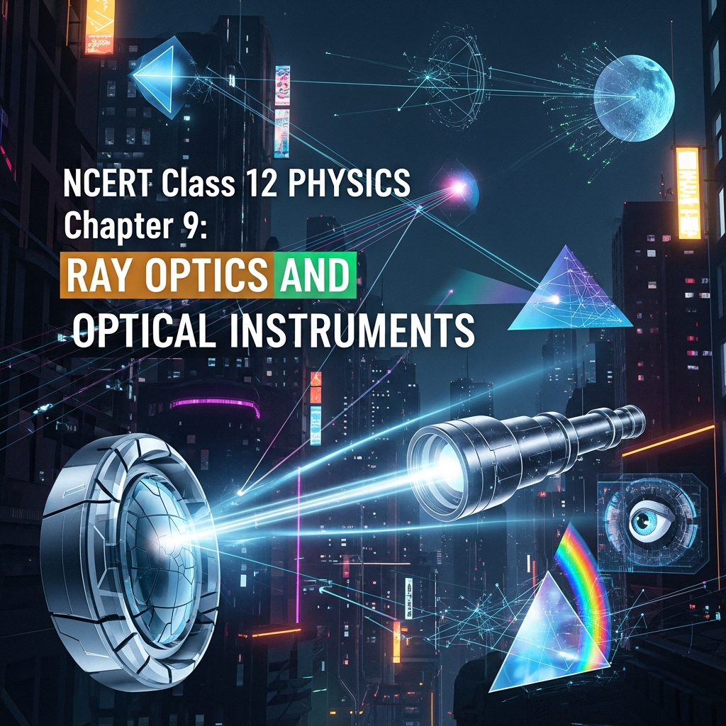 Complete Summary and Solutions for Ray Optics and Optical Instruments – NCERT Class XII Physics Part II, Chapter 9 – Reflection, Refraction, Lenses, and Instruments