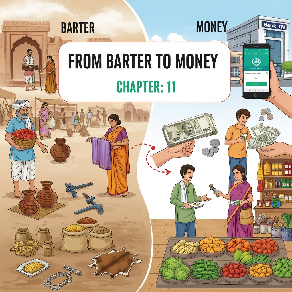 Class 7 Social Science Chapter 11: From Barter to Money | Barter System Problems, Need for Money, Double Coincidence of Wants, Properties & Forms of Money