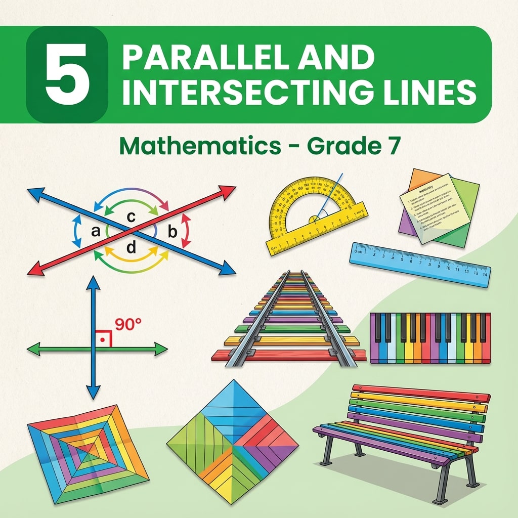 Class 7 Maths Ch 5: Parallel and Intersecting Lines – learn intersecting, linear pair, vertically opposite, perpendicular and parallel lines with intuitive activities, notes, solved examples and quiz for CBSE Exam