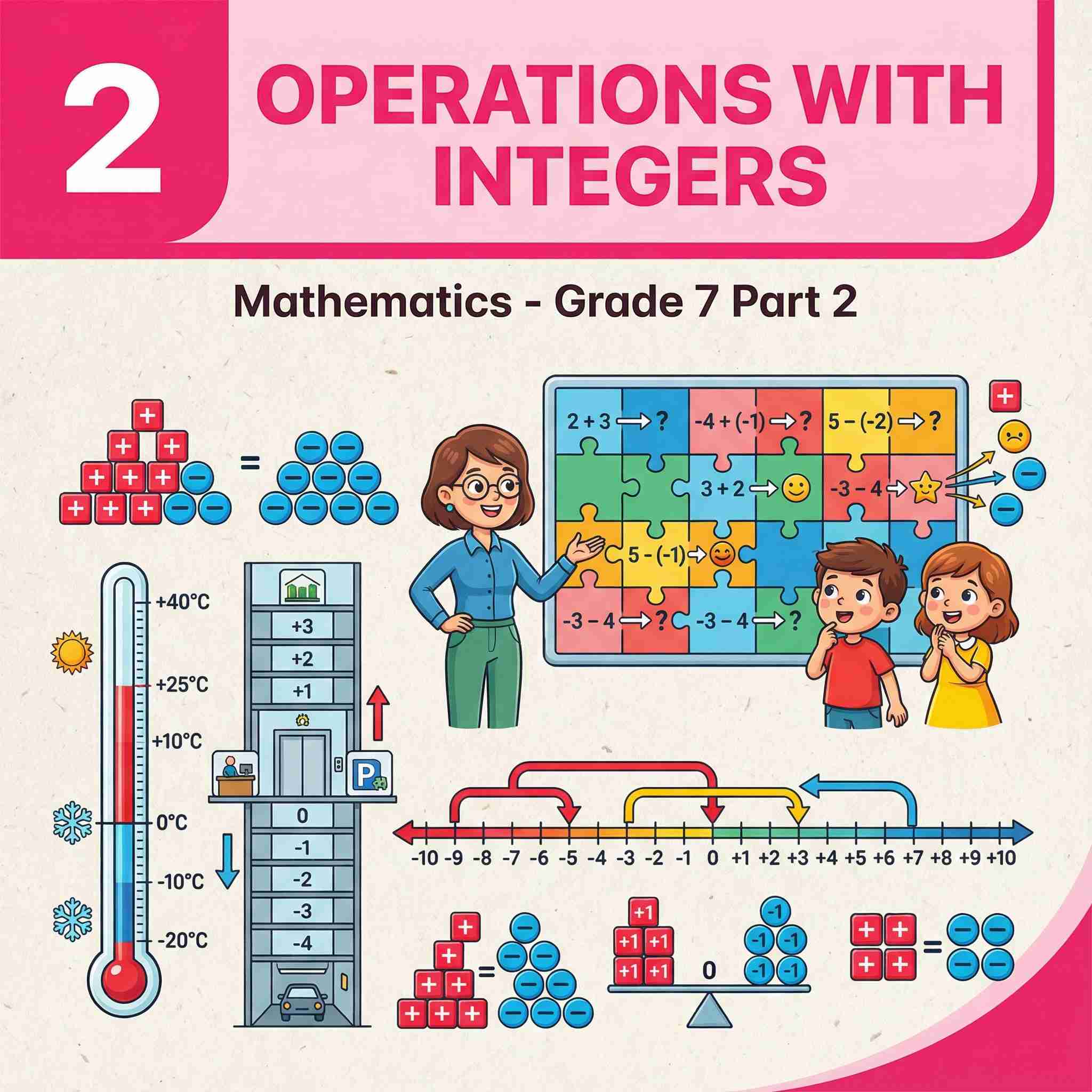 Class 7 Maths (Part II) Chapter 2 : Operations with Integers | Number Puzzles, Token Model for Multiplication, Division Rules & Practical Problems
