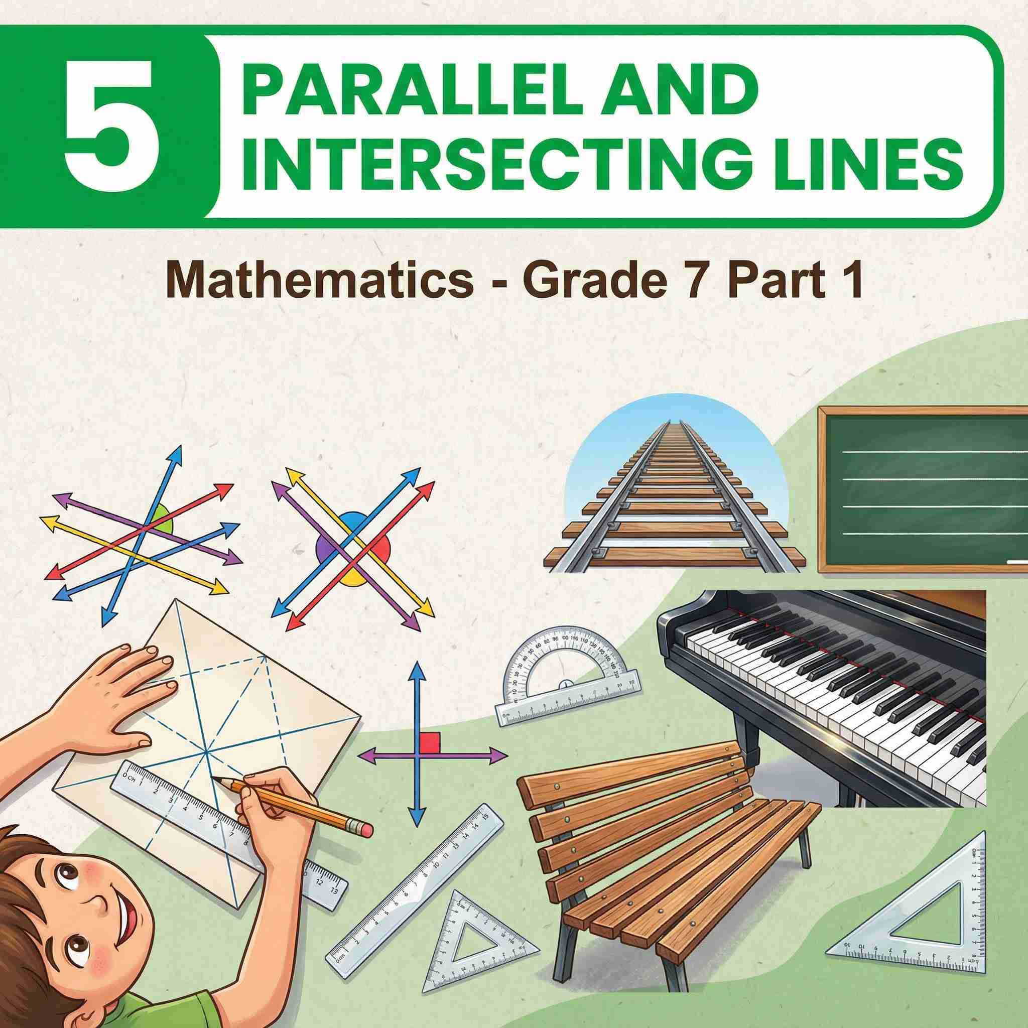 Class 7 Maths Ch 5: Parallel and Intersecting Lines – learn intersecting, linear pair, vertically opposite, perpendicular and parallel lines with intuitive activities, notes, solved examples and quiz for CBSE Exam