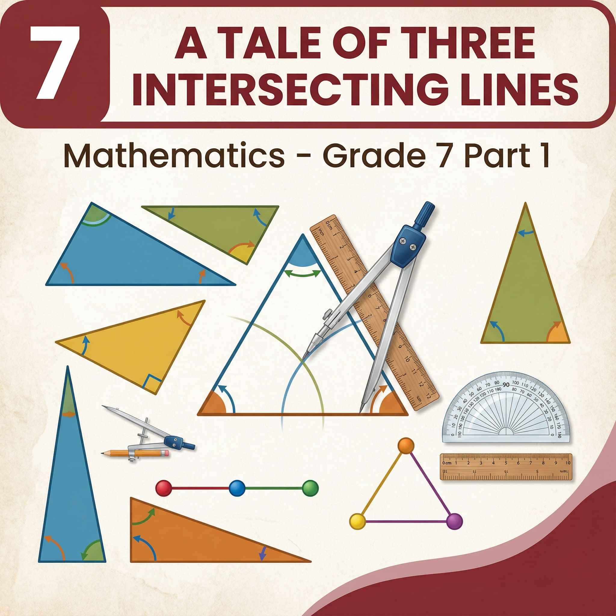 Class 7 Maths Ch 7: A Tale of Three Intersecting Lines – learn to construct and analyse triangles, use triangle inequality, angle sum and exterior angle properties, and draw altitudes, with clear notes, solved examples and quiz for CBSE Exam