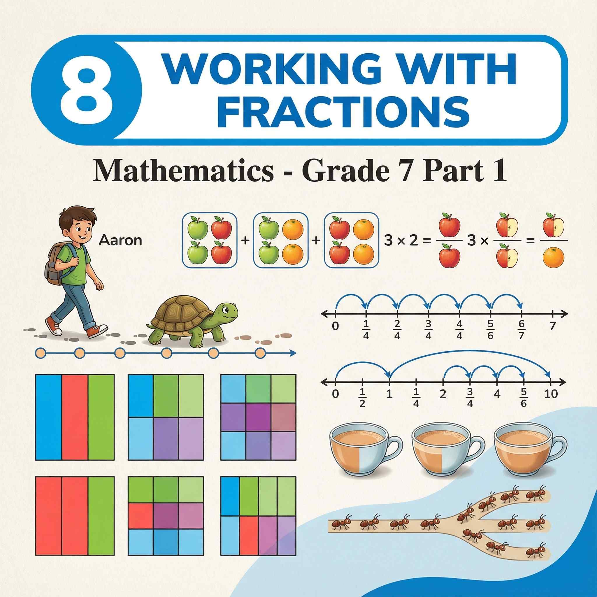 Class 7 Maths Ch 8: Working with Fractions – learn to multiply fractions with whole numbers and other fractions with notes, solved sums, extra questions and quiz for CBSE Exam