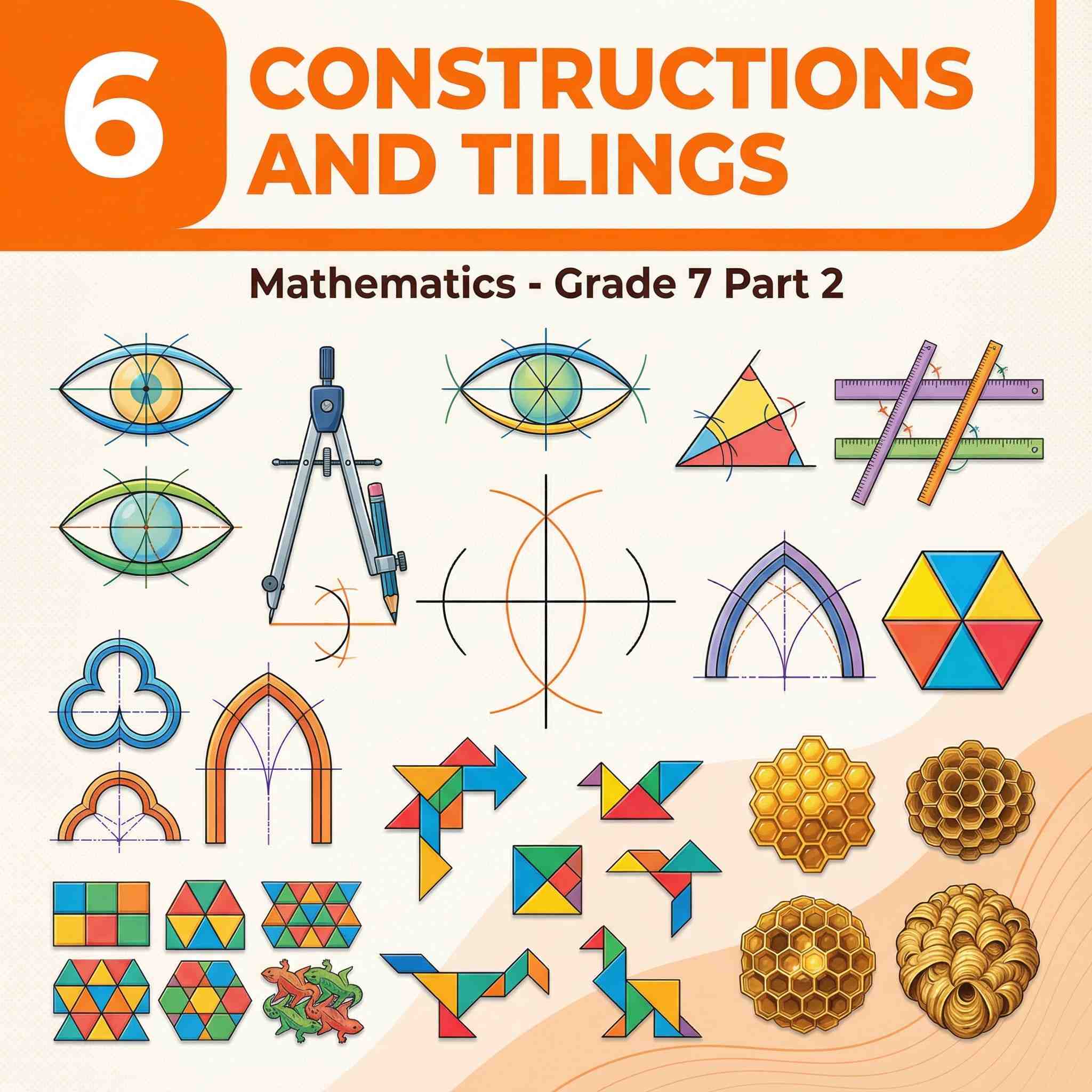 Class 7 Maths (Part II) Chapter 6 : Constructions and Tilings | Perpendicular Bisector, 90° Angle, Rectangles & Tiling Designs