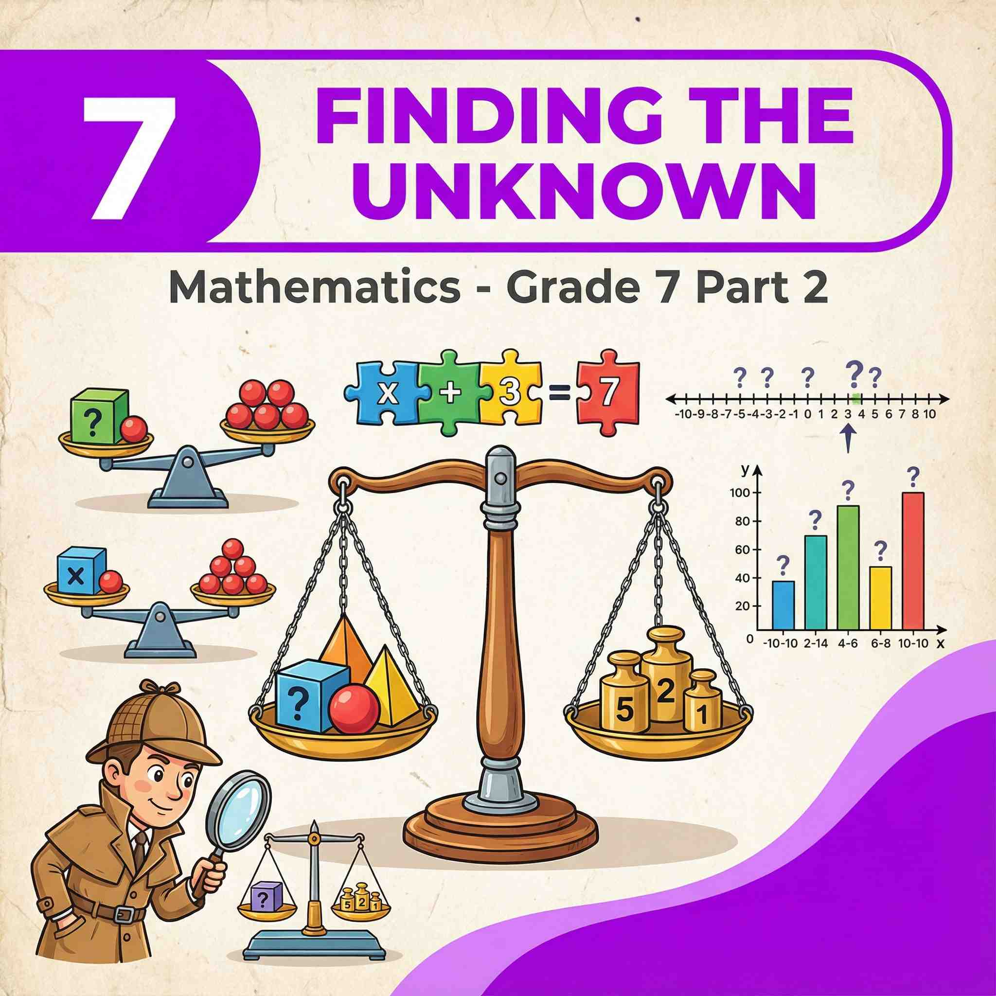 Class 7 Maths (Part II) Chapter 7 : Finding the Unknown | Solving Equations, Balancing Scales, Word Problems & Magic Tricks
