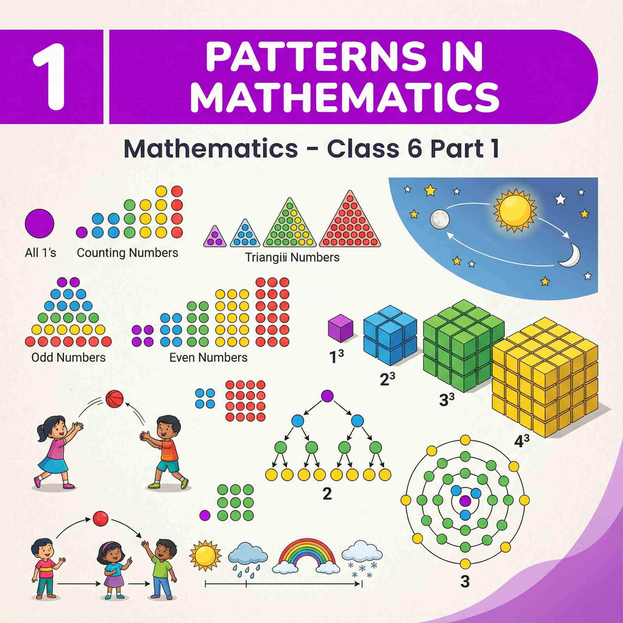 Complete Summary, Explanations, and Solutions for Patterns in Mathematics â Ganita Prakash Class VI, Chapter 1 â Number Sequences, Shape Patterns, Questions, Answers