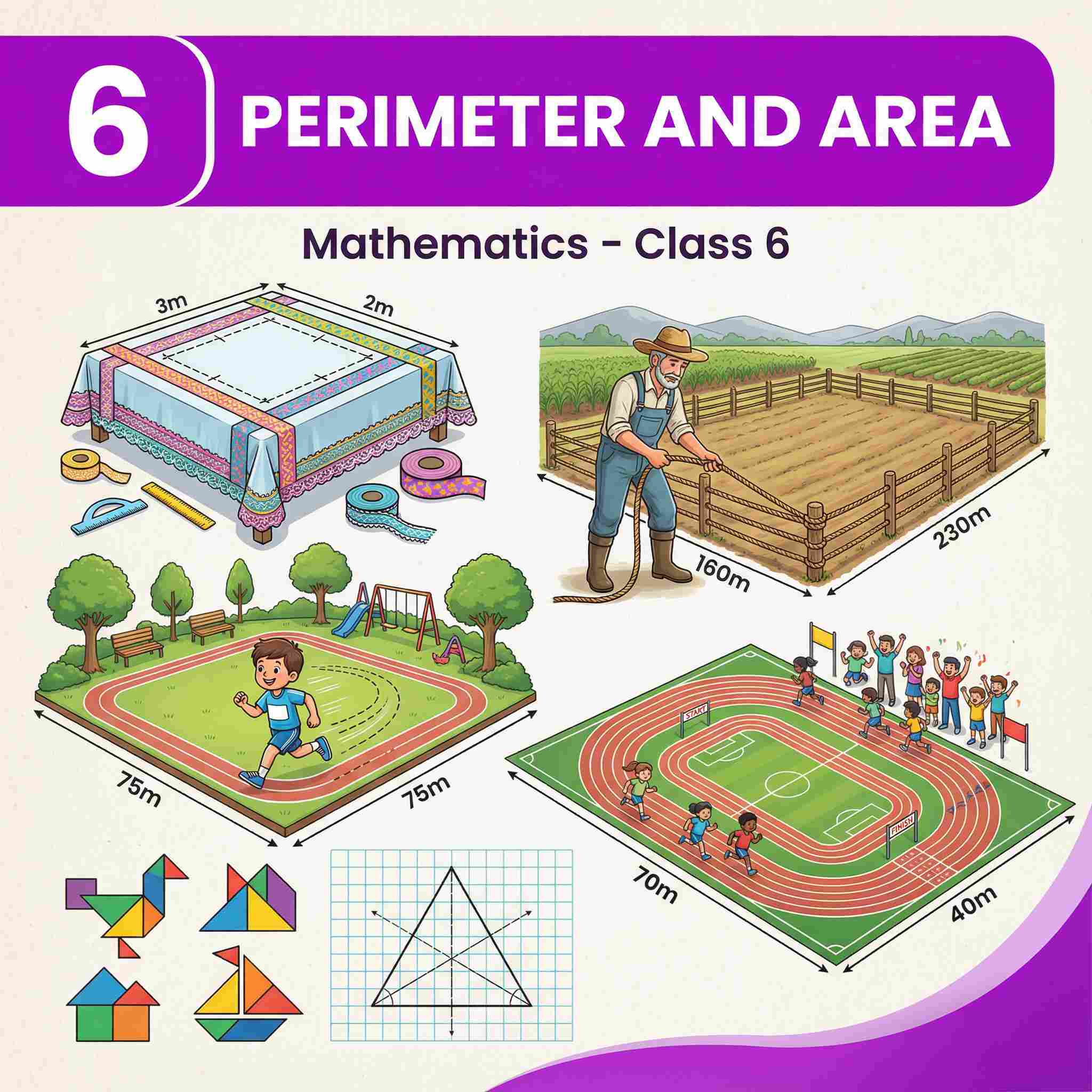 Complete Summary, Explanations, and Solutions for Perimeter and Area – Ganita Prakash Class VI, Chapter 6 – Rectangles, Squares, Triangles, Questions, Answers