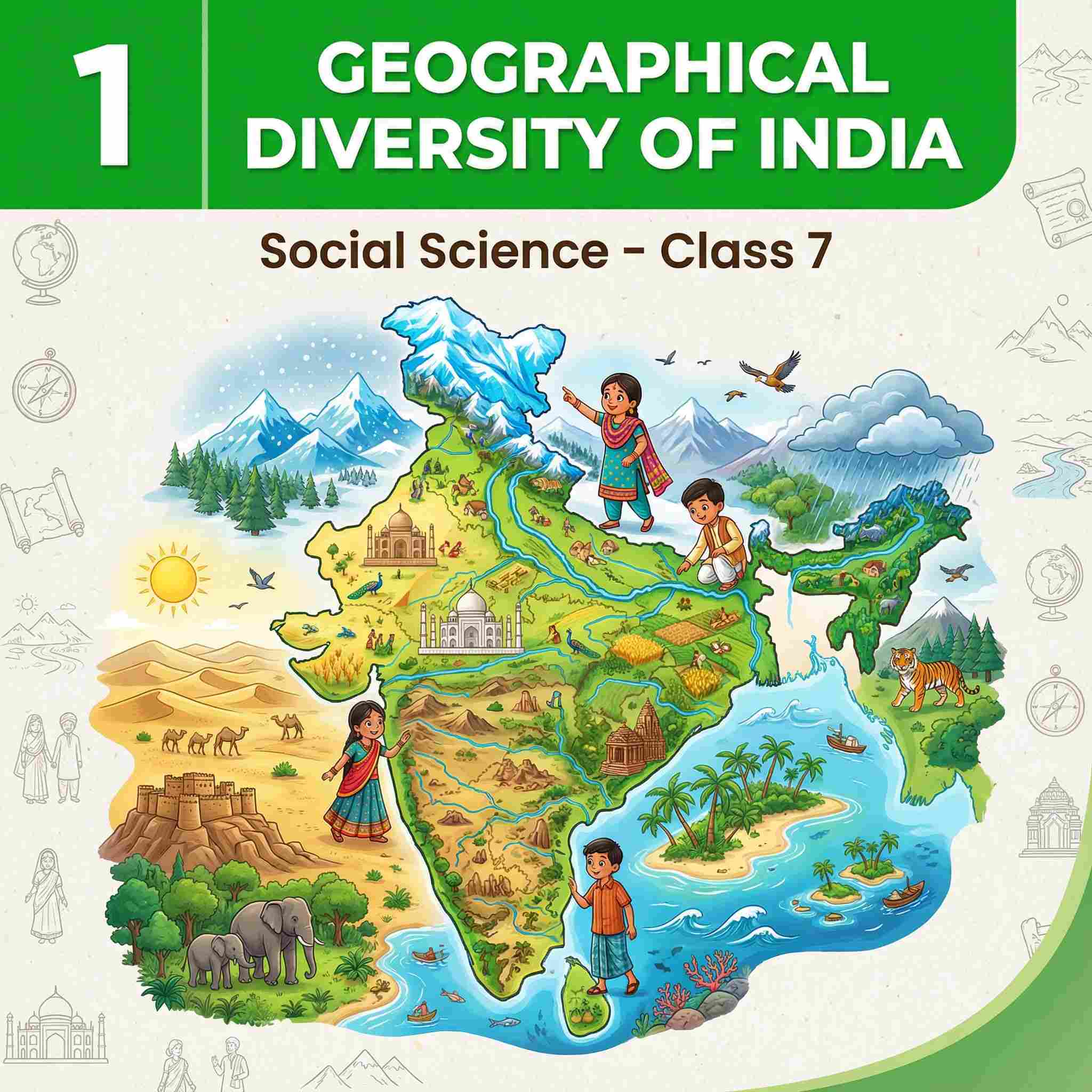 Class 7 Social Science Chapter 1: Geographical Diversity of India | Complete Notes, Himalayas Himadri Himachal Shivalik, Northern Plains, Thar Desert, Peninsular Plateau