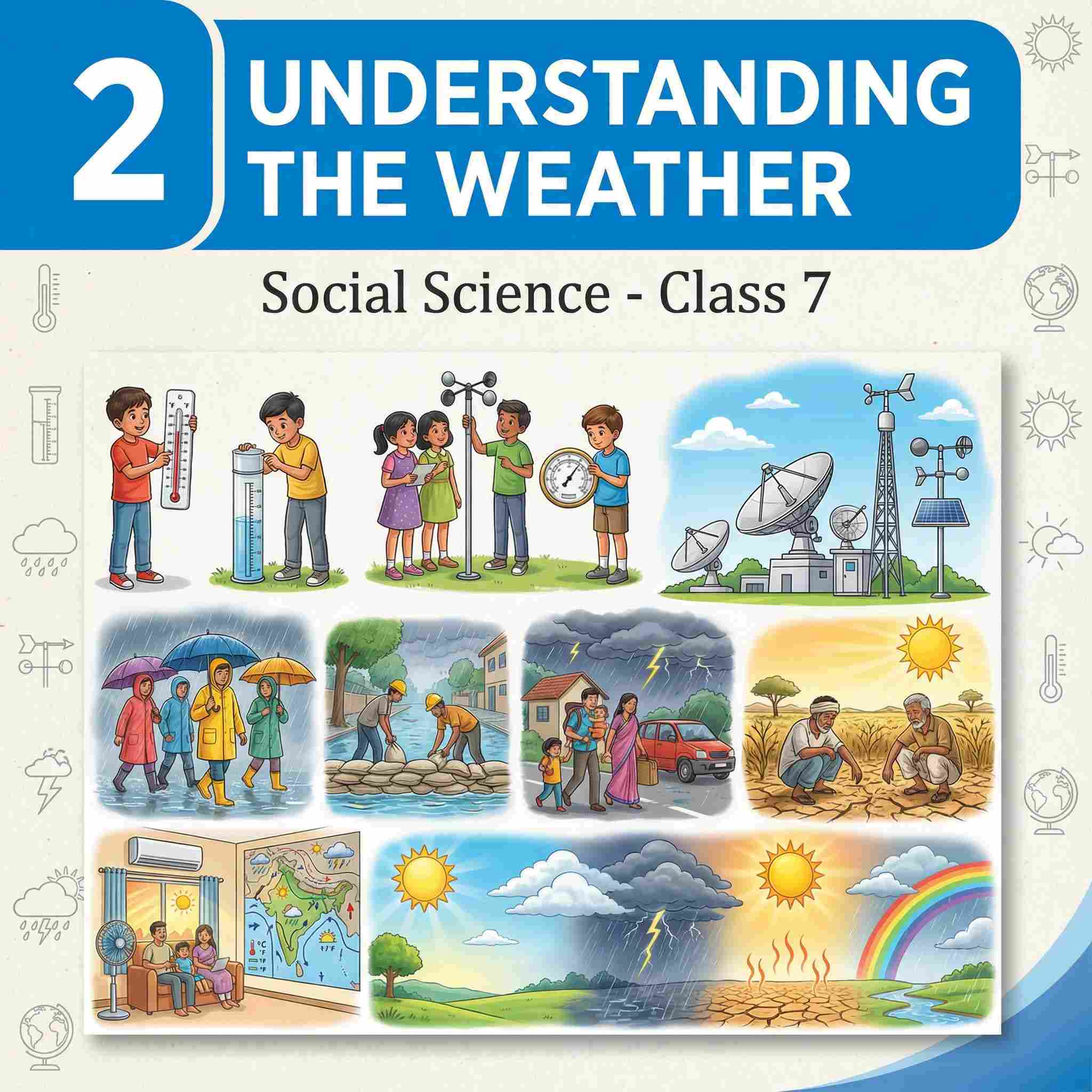 Class 7 Social Science Chapter 2: Understanding the Weather | Complete Notes, Elements of Weather, Instruments, IMD & Traditional Forecasting, Q&A + Quiz