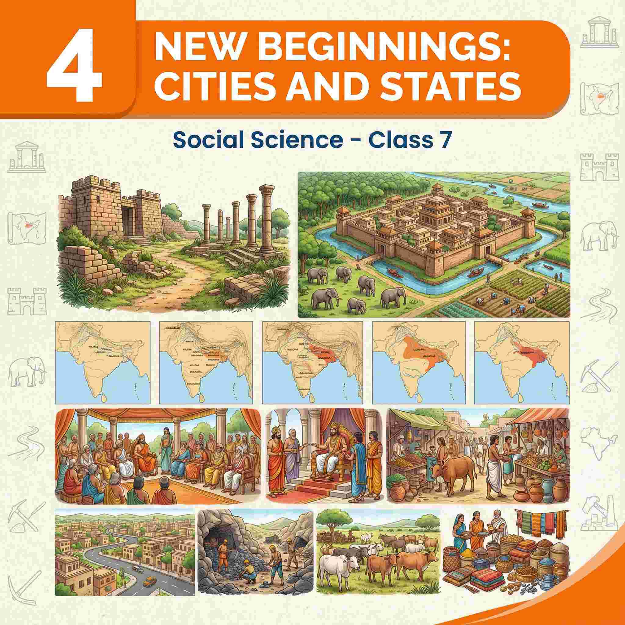 Class 7 Social Science Chapter 4: New Beginnings – Cities and States | Second Urbanisation, Janapadas & 16 Mahajanapadas, Early Republics & Fortified Capitals