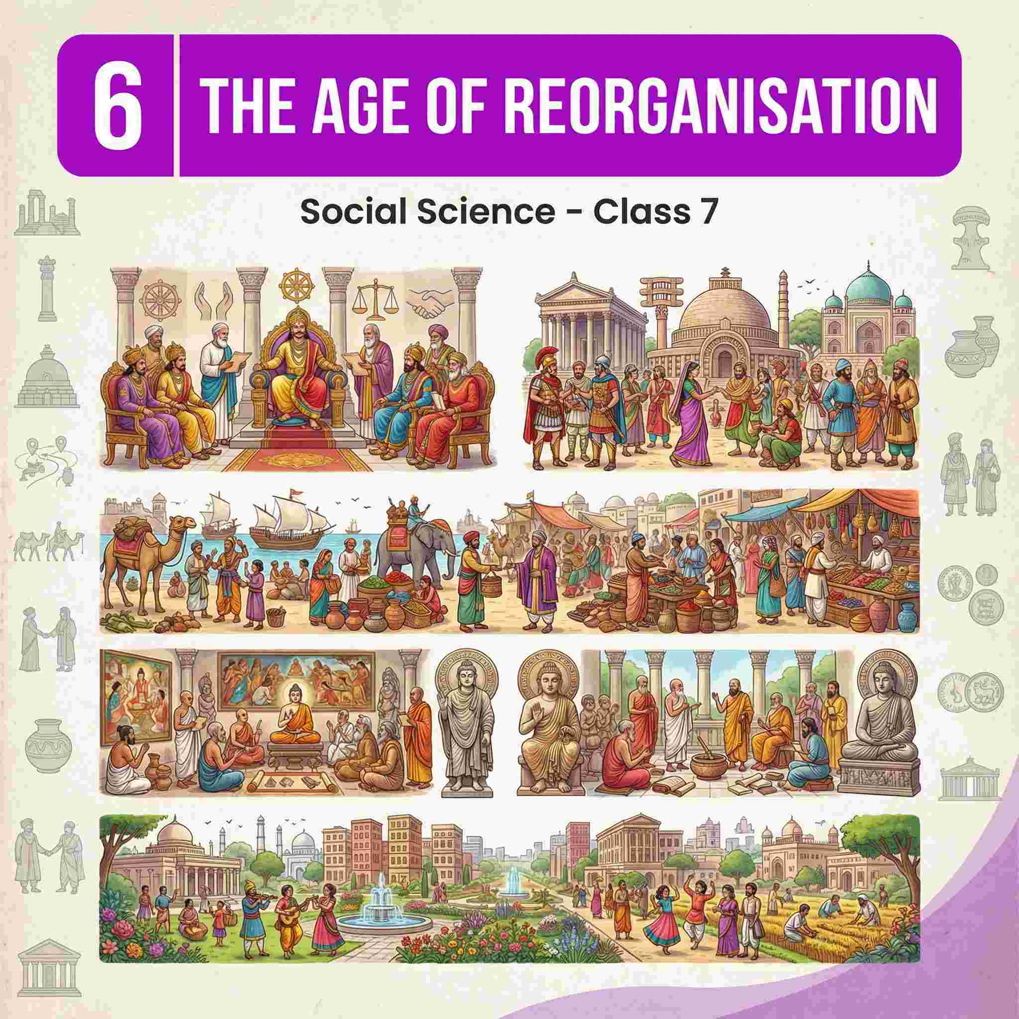 Class 7 Social Science Chapter 6: The Age of Reorganisation | Post‑Mauryan Kingdoms, Shungas & Satavahanas, Indo‑Greeks–Shakas–Kushanas, Sangam Age Chera–Chola–Pandya