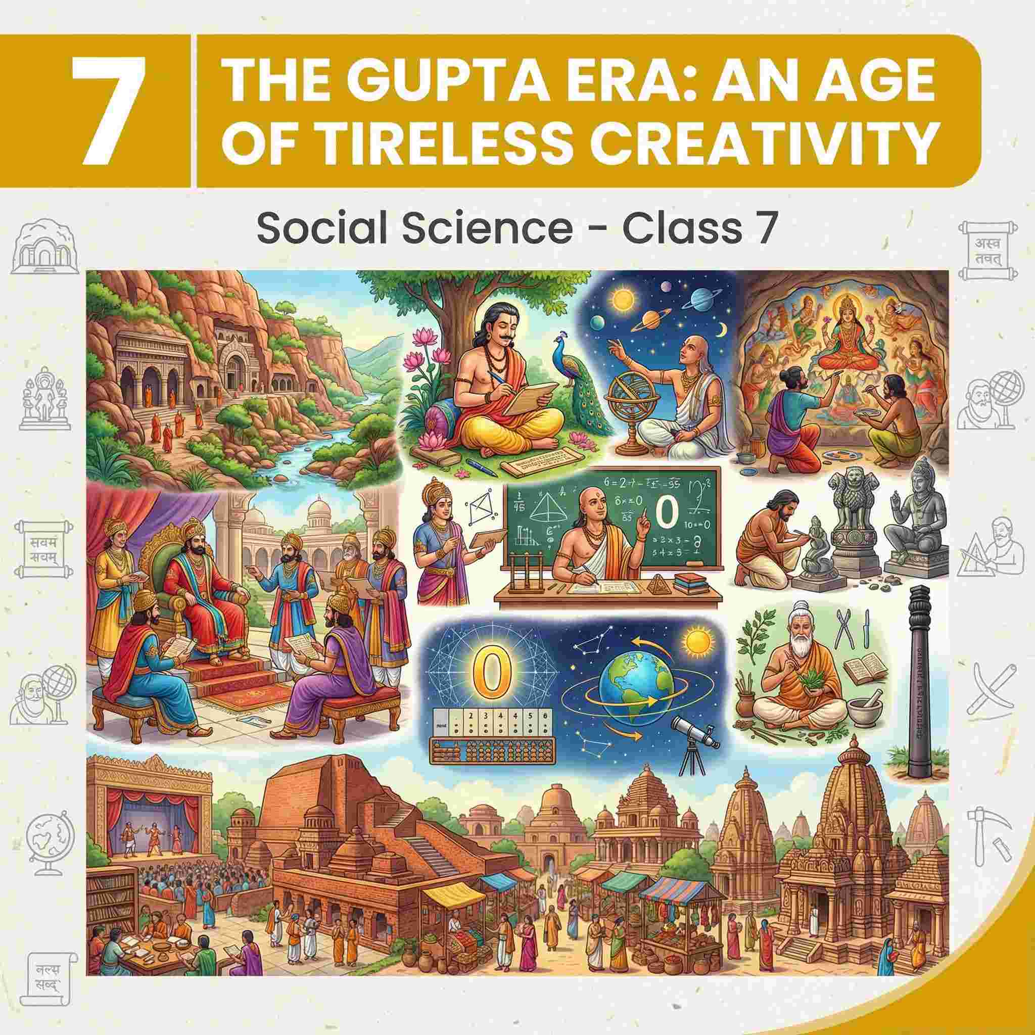 Class 7 Social Science Chapter 7: The Gupta Era – An Age of Tireless Creativity | Gupta Empire, Chandragupta I & II, Samudragupta, Iron Pillar, Golden Age in Art, Science & Literature