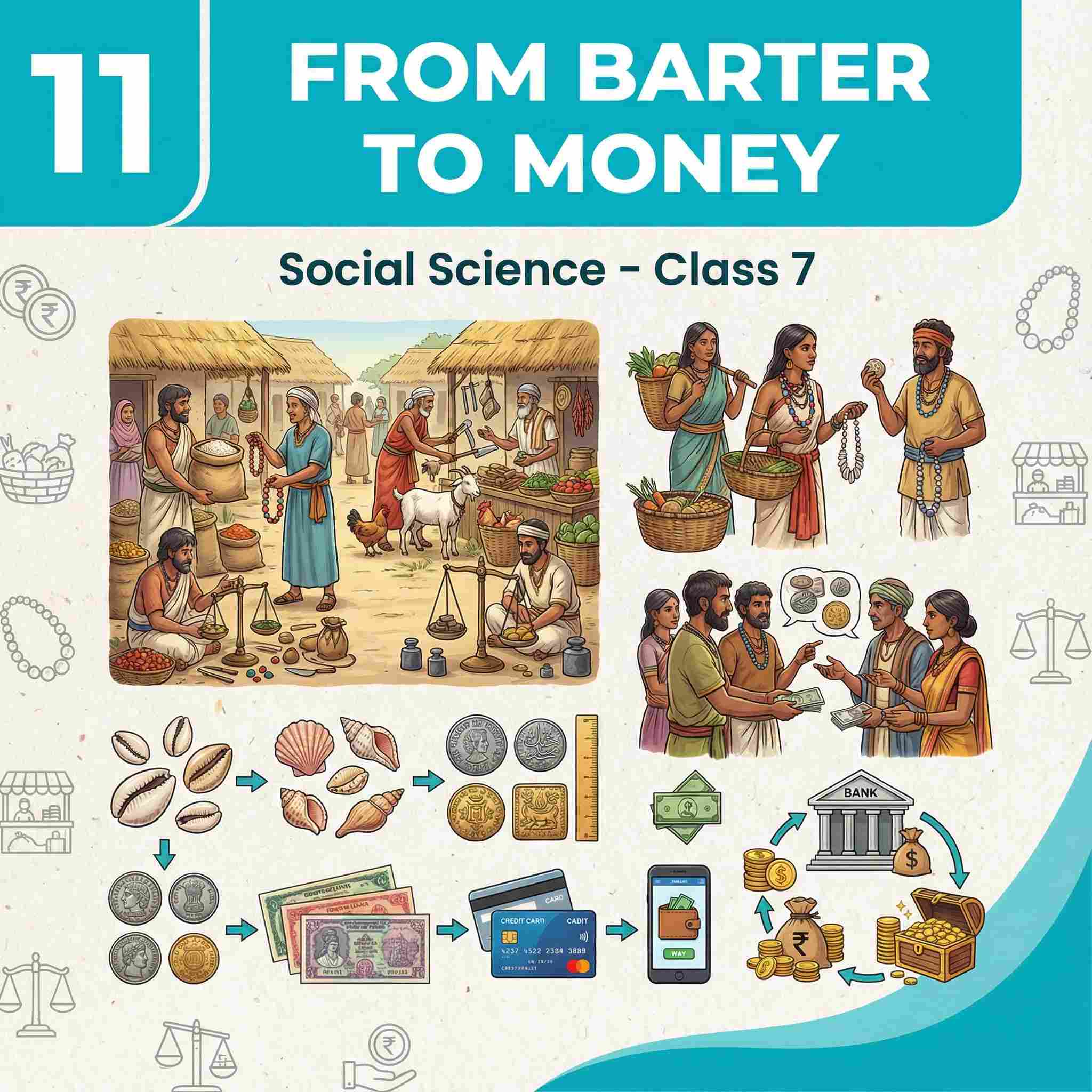 Class 7 Social Science Chapter 11: From Barter to Money | Barter System Problems, Need for Money, Double Coincidence of Wants, Properties & Forms of Money