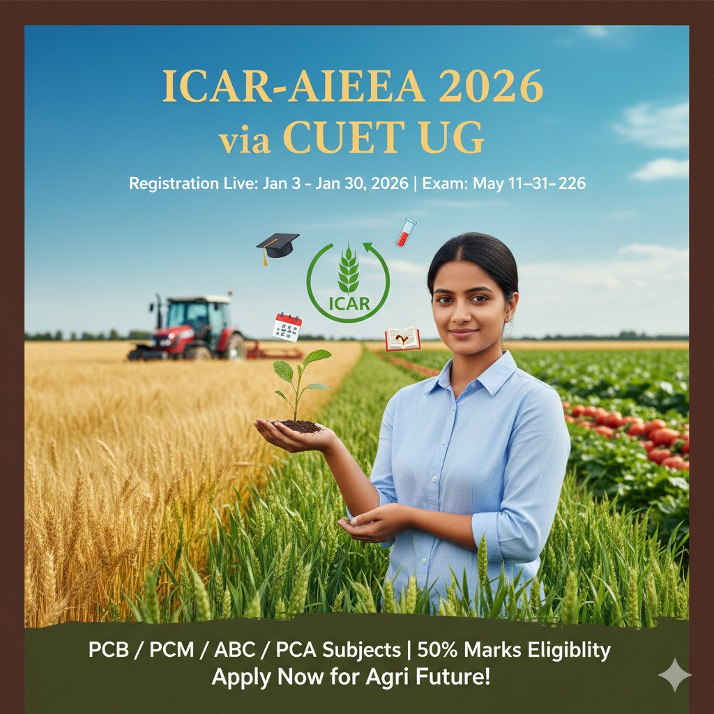 ICAR-AIEEA-UG 2026: Admission via CUET, Registration (Live), & Dates