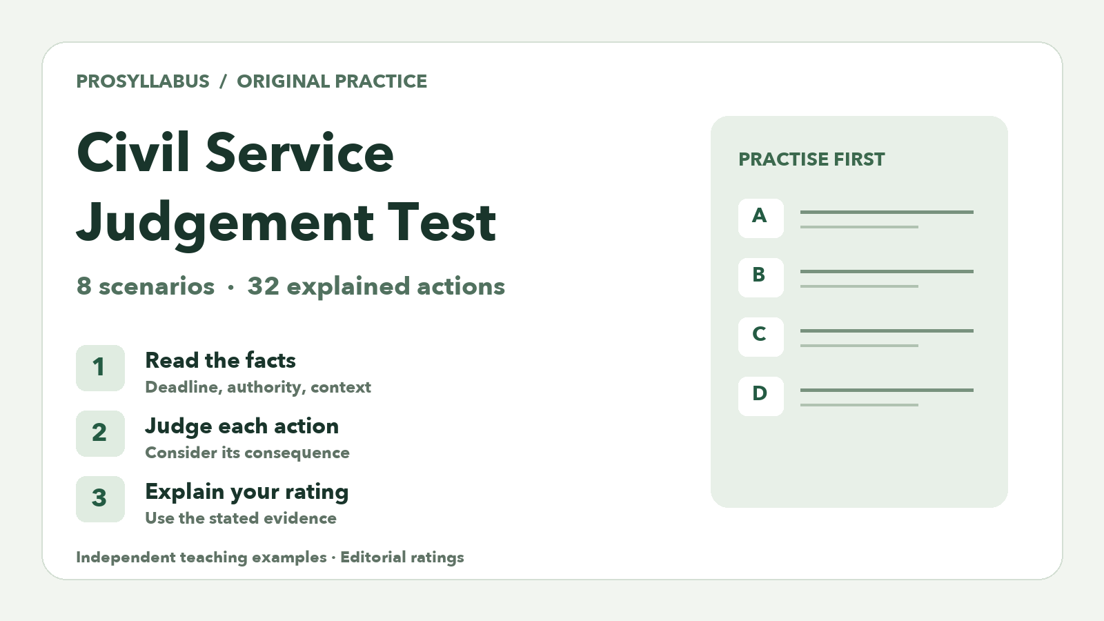 Civil Service Judgement Test: 8 Original Practice Scenarios