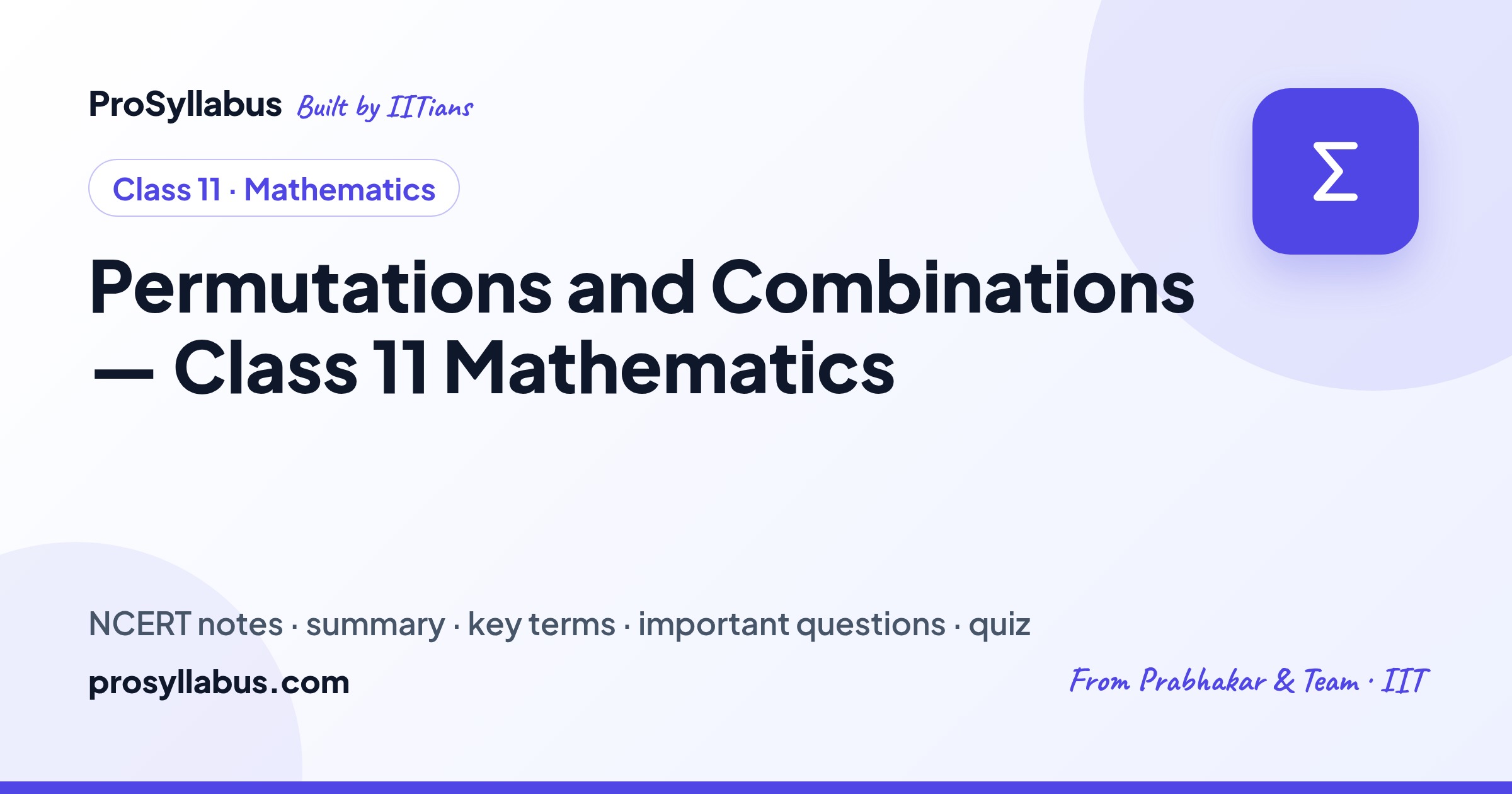 Permutations and Combinations Class 11 Mathematics — NCERT Notes ...