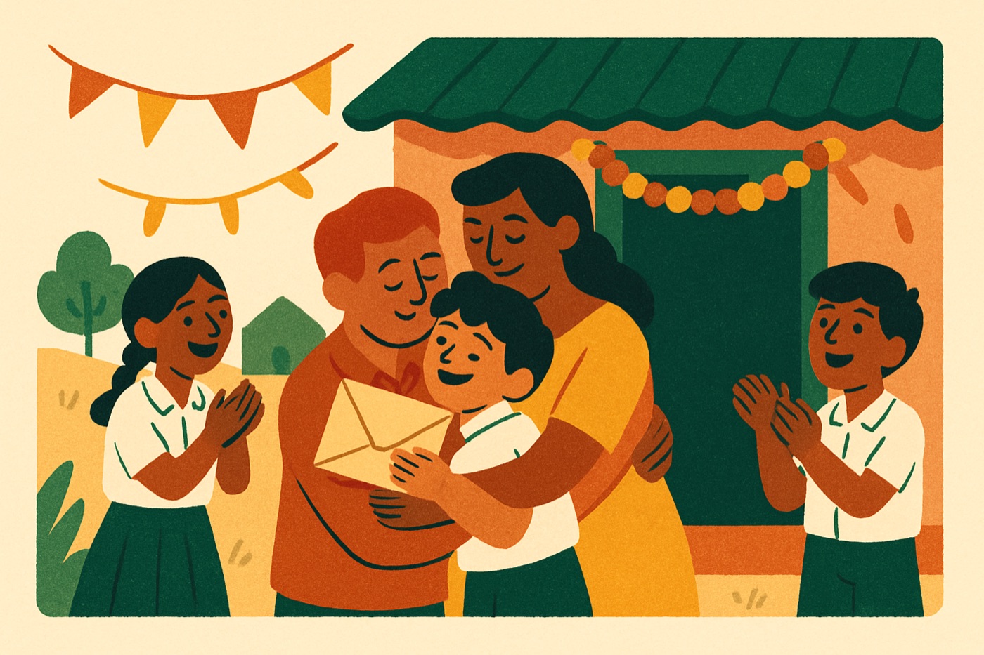 A family celebrating a result