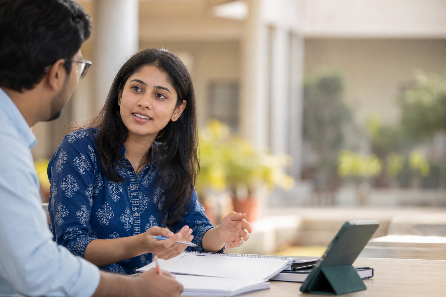 Student discussing a study plan with a mentor
