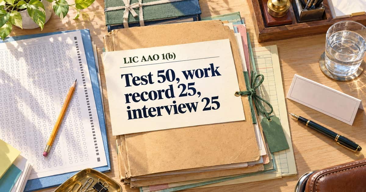 LIC AAO 1(b) Selection: Test 50, Work Record 25, Interview 25