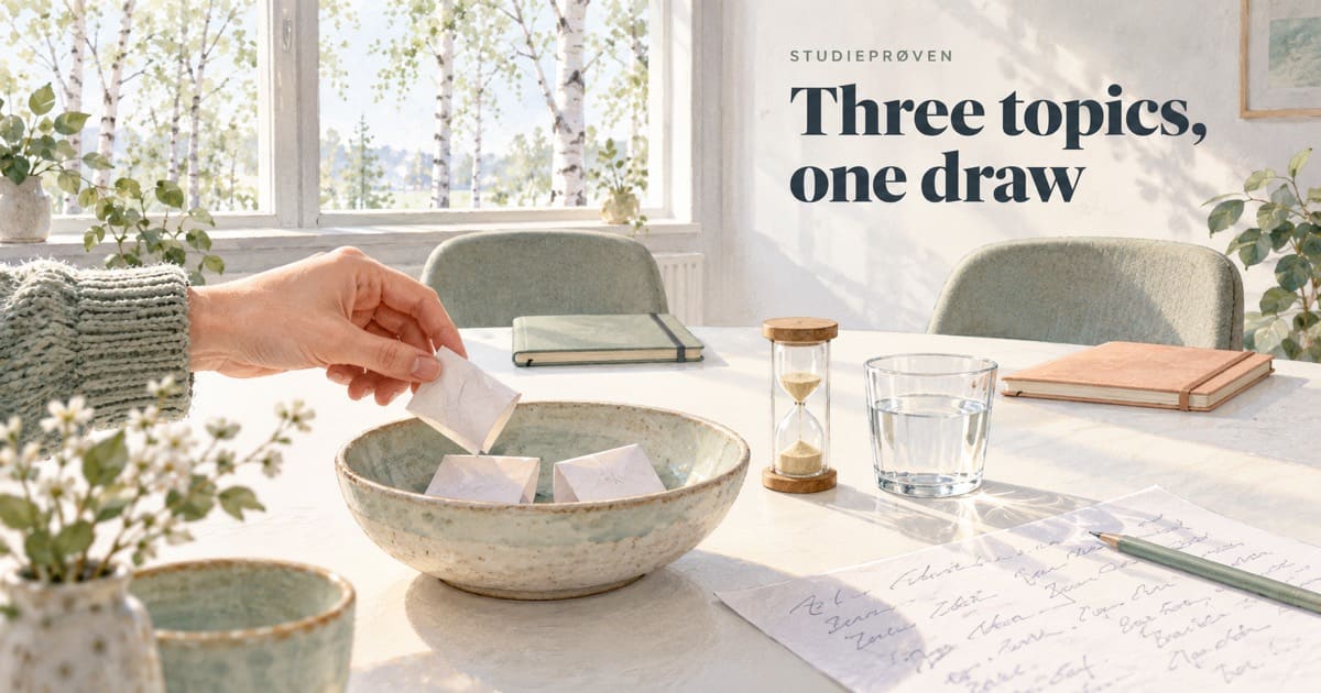 Studieprøven Oral: Three Topics, One Drawn by Lot, 30 Minutes