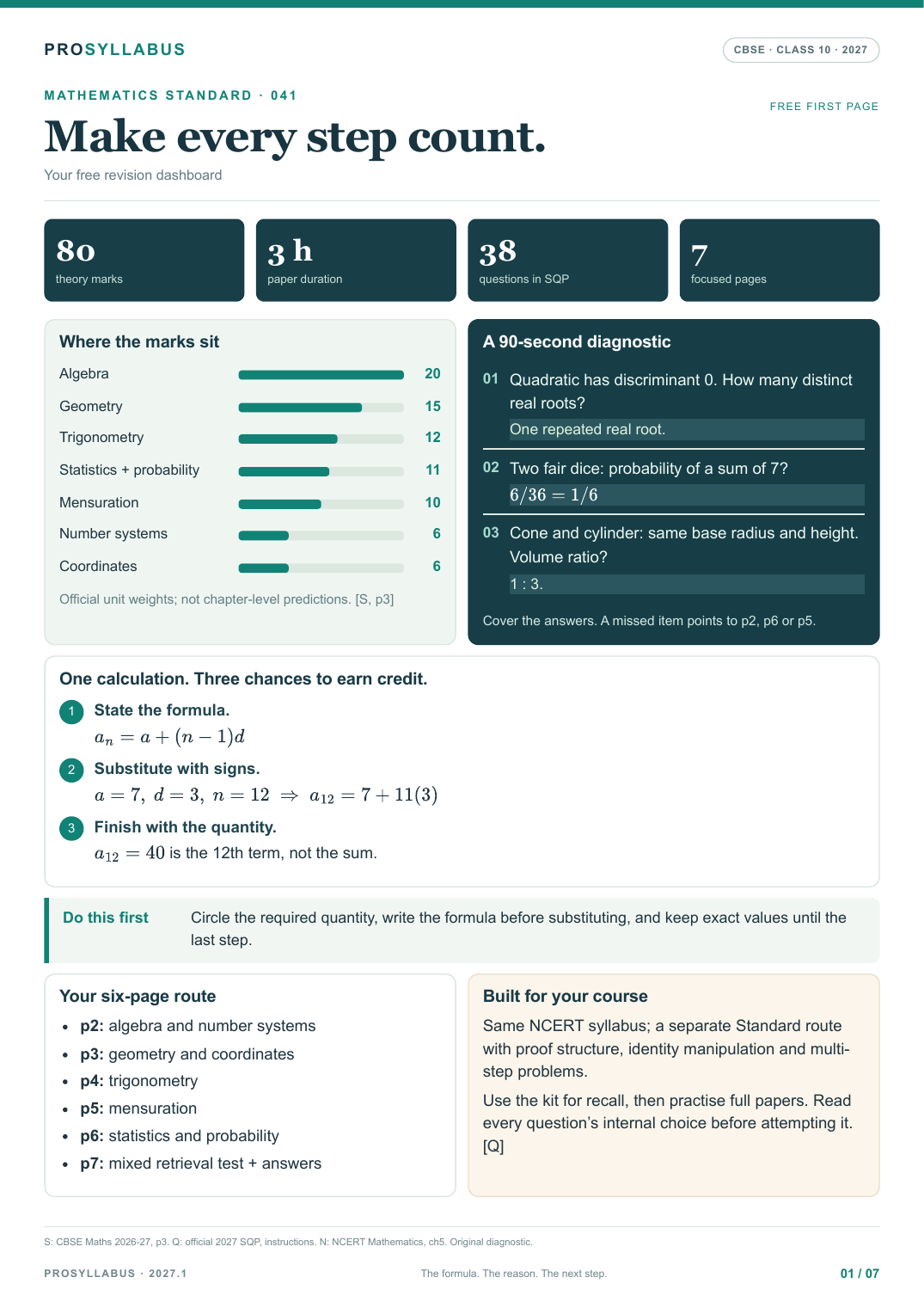 First page of Mathematics Standard 2027