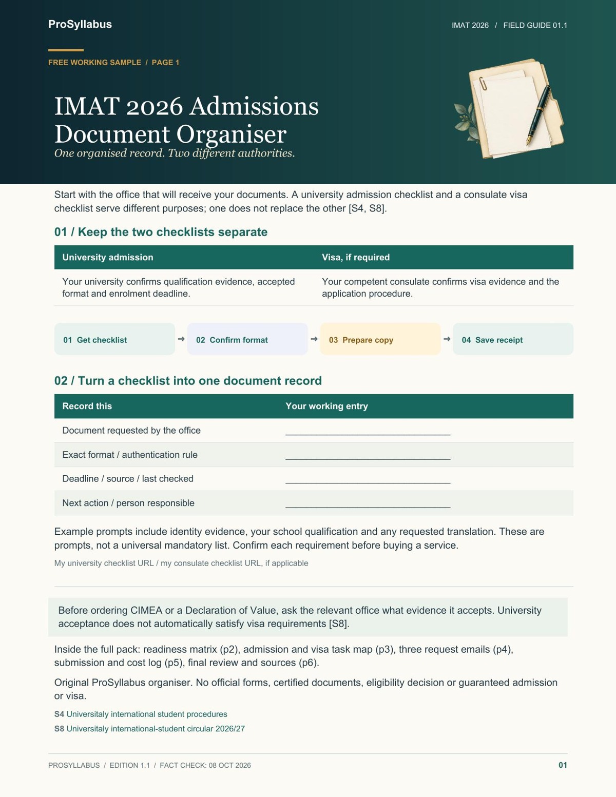 Page 1 of IMAT 2026 Admissions Document Organiser