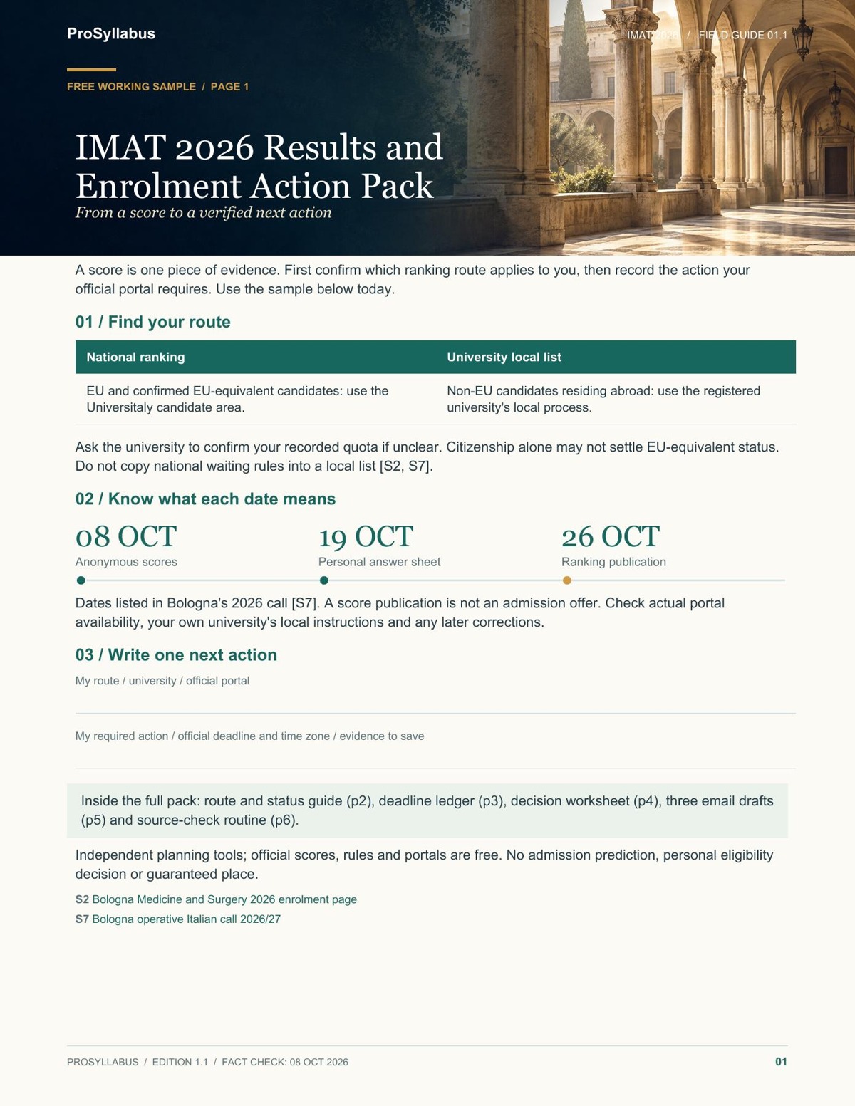 Page 1 of IMAT 2026 Results and Enrolment Action Pack