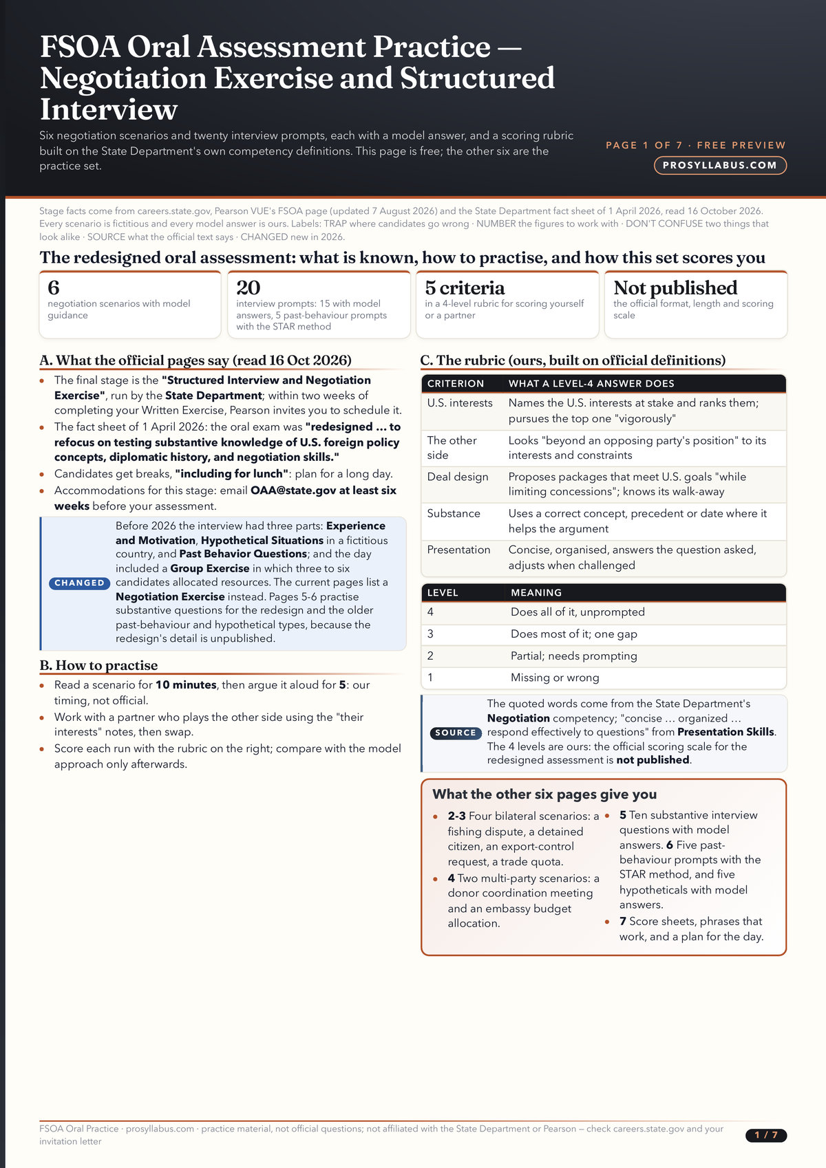 Page 1 of FSOA Negotiation Exercise and Structured Interview Practice
